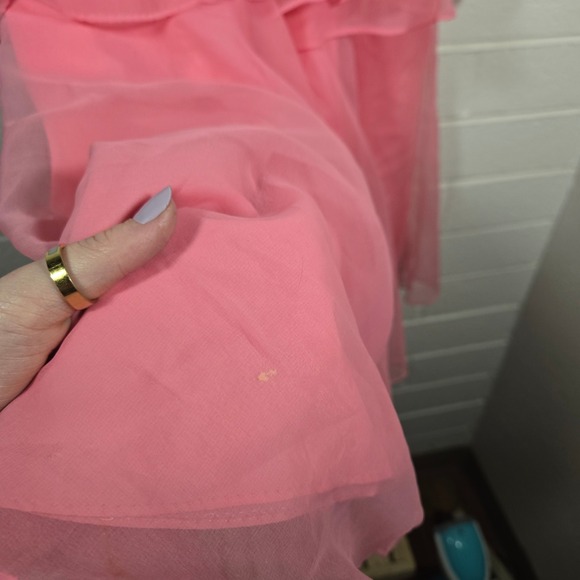 Vtg Pink Tiered Chiffon Maxi Skirt 26 Waist Ruffle Barbiecore Prom 80s 90s - Picture 6 of 9